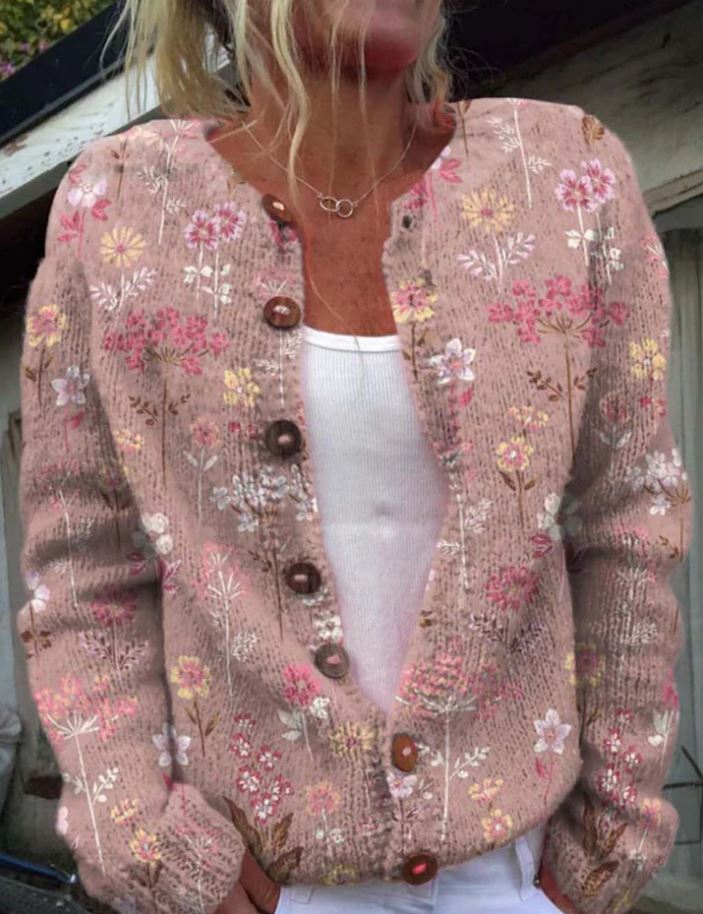 Lila | Elegant pink cardigan with floral print